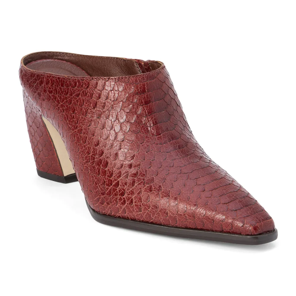 McCarthy Snake Square Toe Block Heel Mules