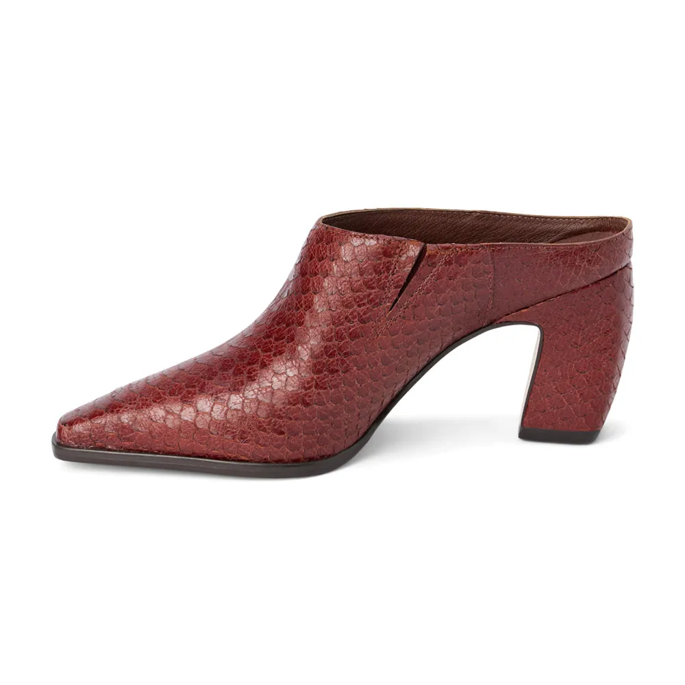 McCarthy Snake Square Toe Block Heel Mules