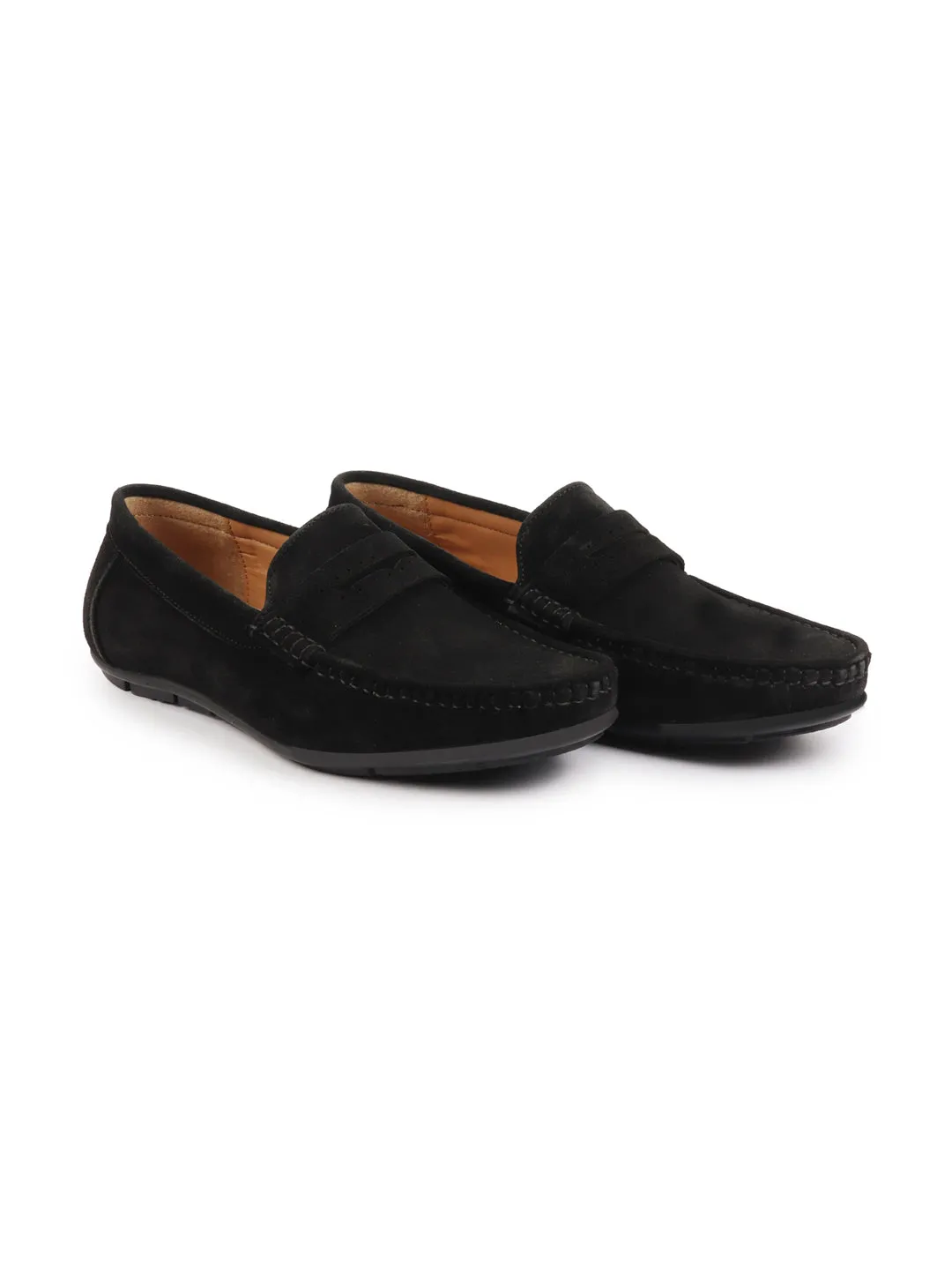 Men Black Suede Leather Side Stitched Slip On Driving Loafer|Party Loafer|Moccasin For Wedding Party