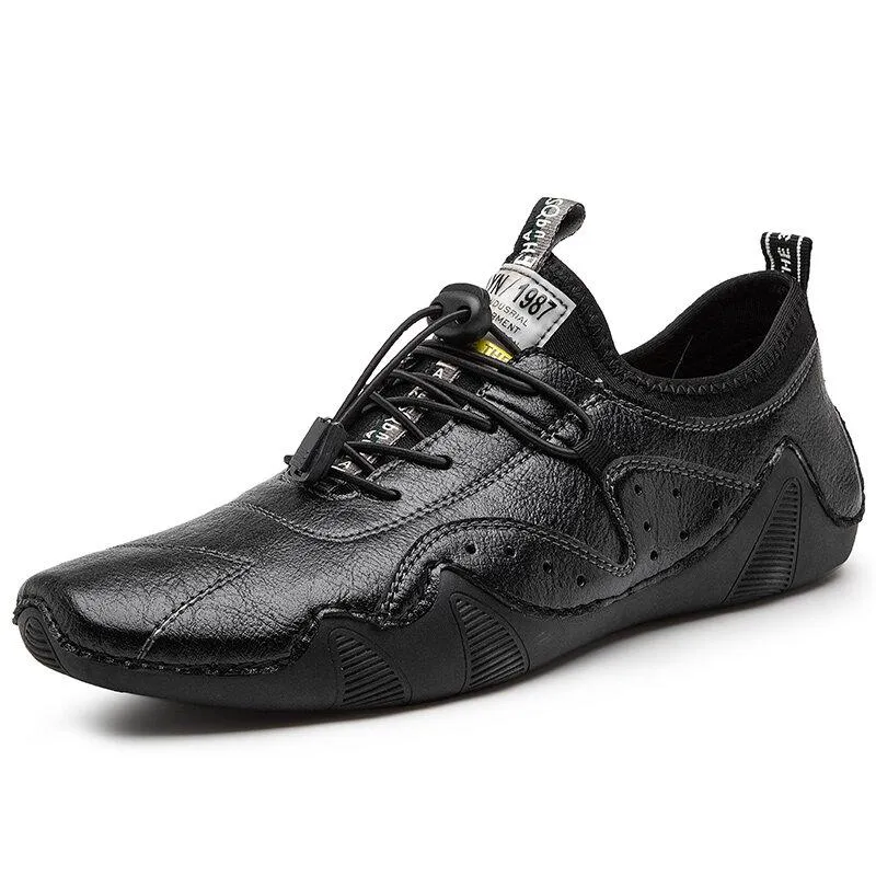 Men Hand Stitching Microrfiber Leather Breathable Non Slip Soft Casual Driving Shoes