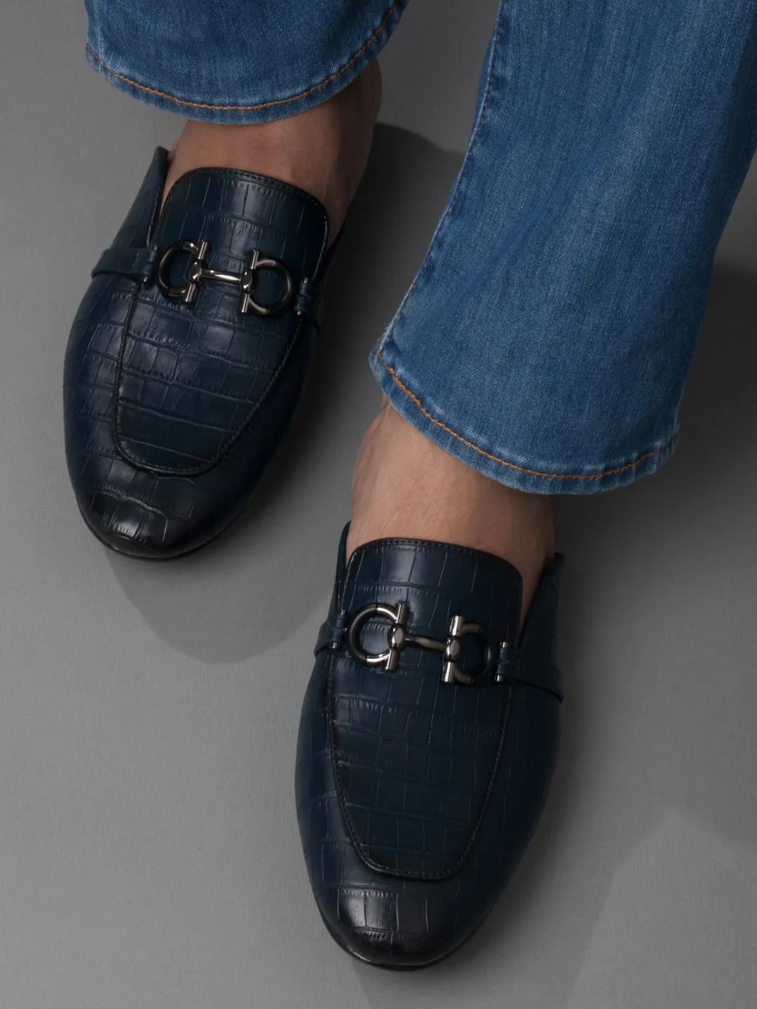 Men's Blue Smart Casual Buckle Mule (IX1089)