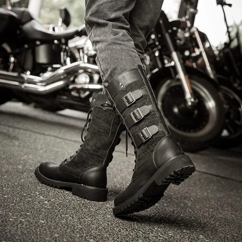 Men's Cowboy Boots High Top Inner Heightening Boots High Military Boots Plus Size Shoes Casual Sneakers Motorcycle Boots