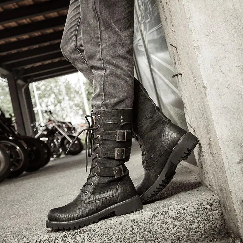 Men's Cowboy Boots High Top Inner Heightening Boots High Military Boots Plus Size Shoes Casual Sneakers Motorcycle Boots