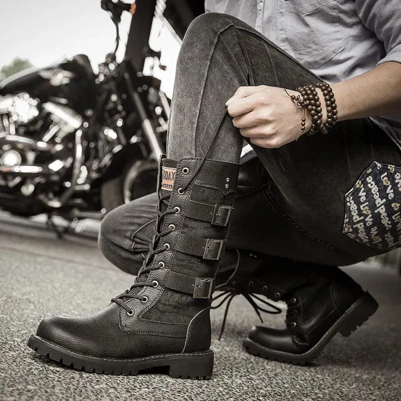 Men's Cowboy Boots High Top Inner Heightening Boots High Military Boots Plus Size Shoes Casual Sneakers Motorcycle Boots