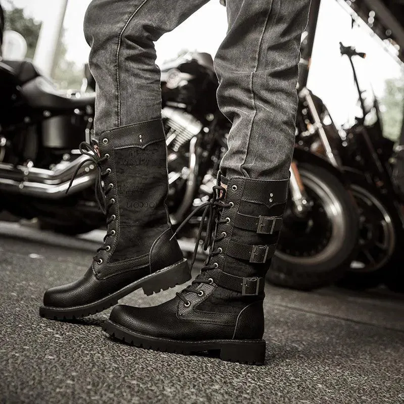 Men's Cowboy Boots High Top Inner Heightening Boots High Military Boots Plus Size Shoes Casual Sneakers Motorcycle Boots