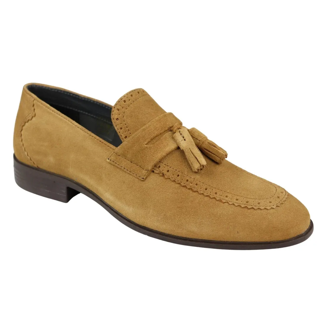 Mens Slip On Loafer Shoes Tassel Real Suede Smart Casual Dress Driving Classic