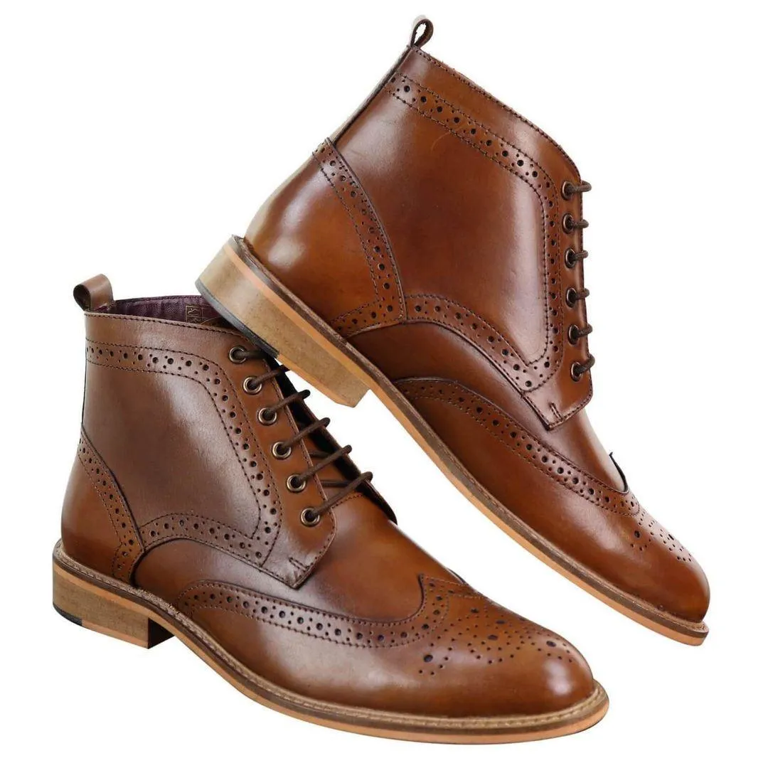 Mens Smart Casual Brouge Ankle Boots Shoes Laced Leather Peaky Blinders 1920s