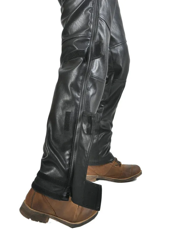 Men’s Winter Leather Motorcycle Pants with Full-Length Zippers, Waterproof Coating, and Removable Silicone Protectors