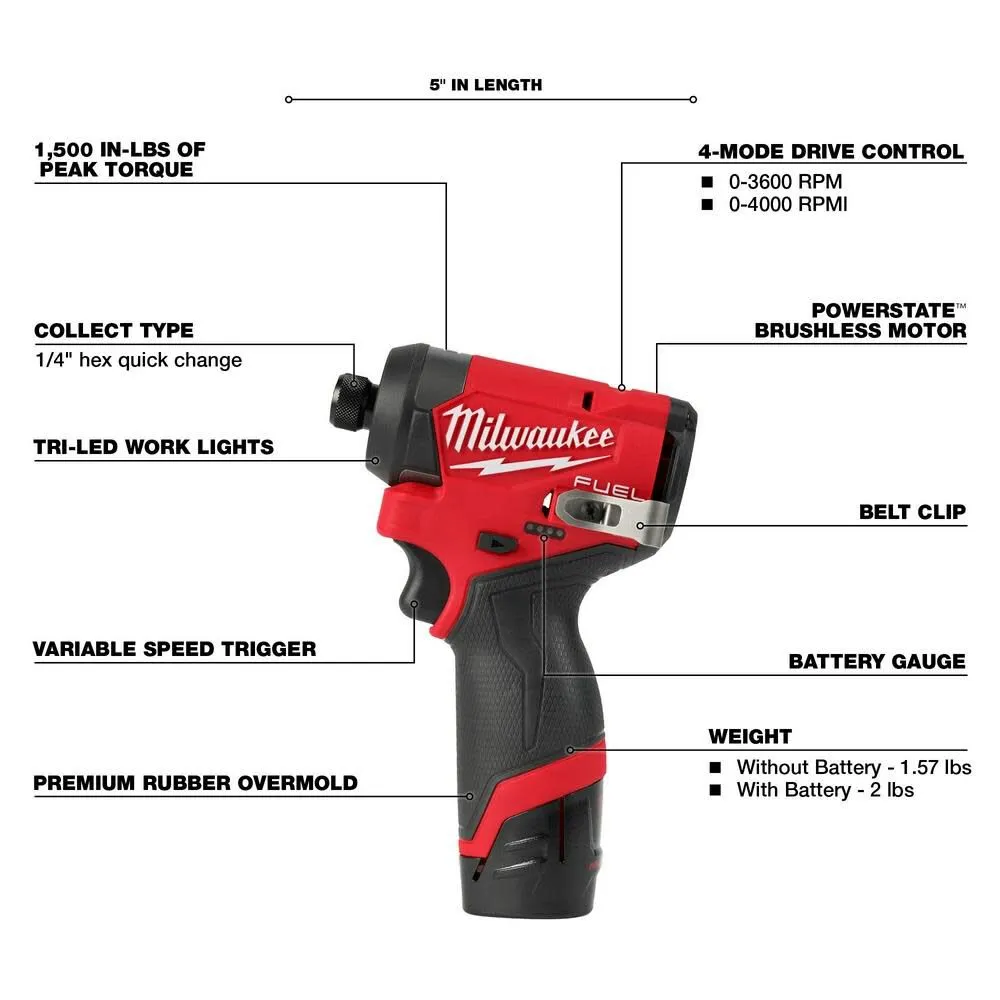 Milwaukee 3453-22 M12 Fuel 1/4" Hex Impact Driver Kit