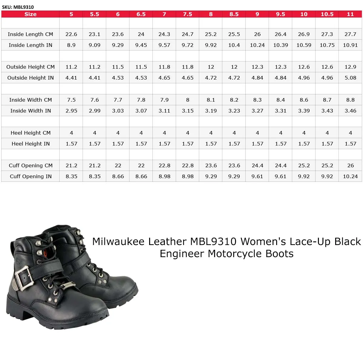 Milwaukee Leather MBL9310 Women's Lace-Up Black Leather Engineer