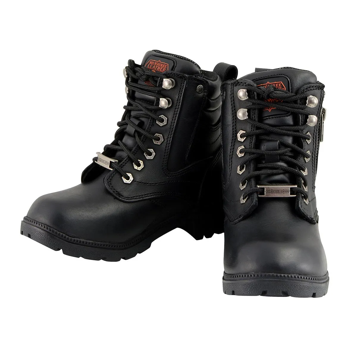 Milwaukee Leather MBL9321WP Women's Black Waterproof Lace-Up Boots with Side Zipper