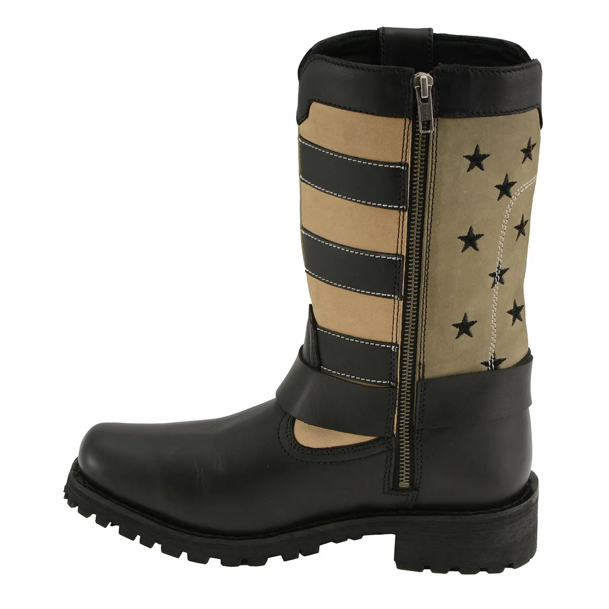 Milwaukee Leather MBL9363 Women’s Stars and Stripes Black with Tan Leather Motorcycle Rider Harness Boots