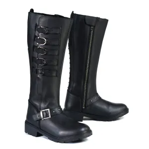 Milwaukee Leather MBL9395 Women's Black 17-Inch Side Strap Riding Leather Boots with Side Zipper