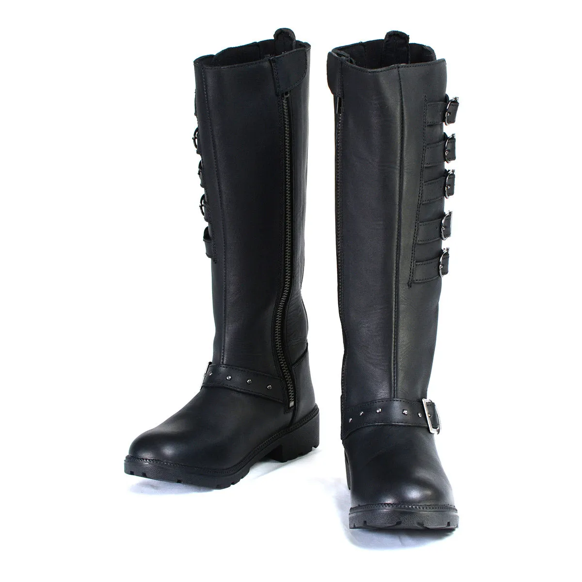 Milwaukee Leather MBL9395 Women's Black 17-Inch Side Strap Riding Leather Boots with Side Zipper