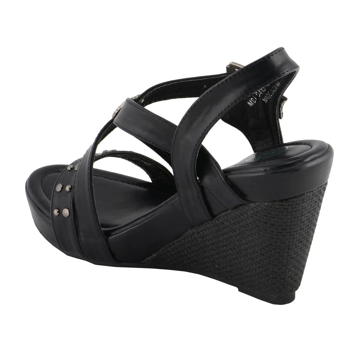 Milwaukee Leather MBL9413 Women's Black Triple Strap Studded Fashion Casual Wedge Sandal