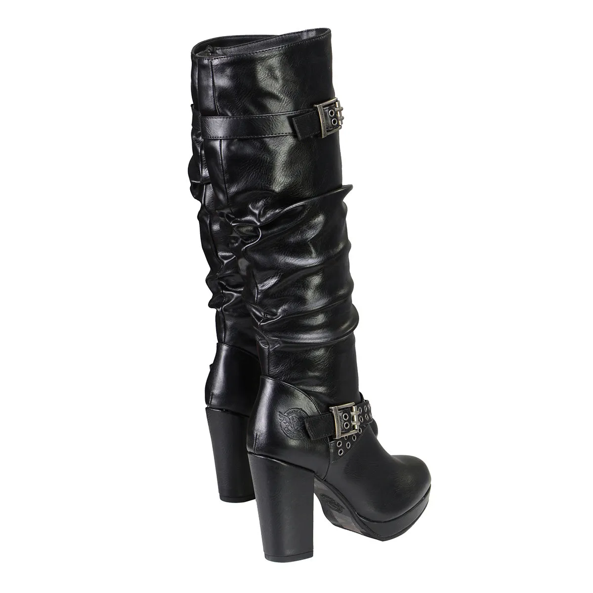 Milwaukee Leather MBL9419 Ladies Tall Black Platform Boots with Slouch Shaft