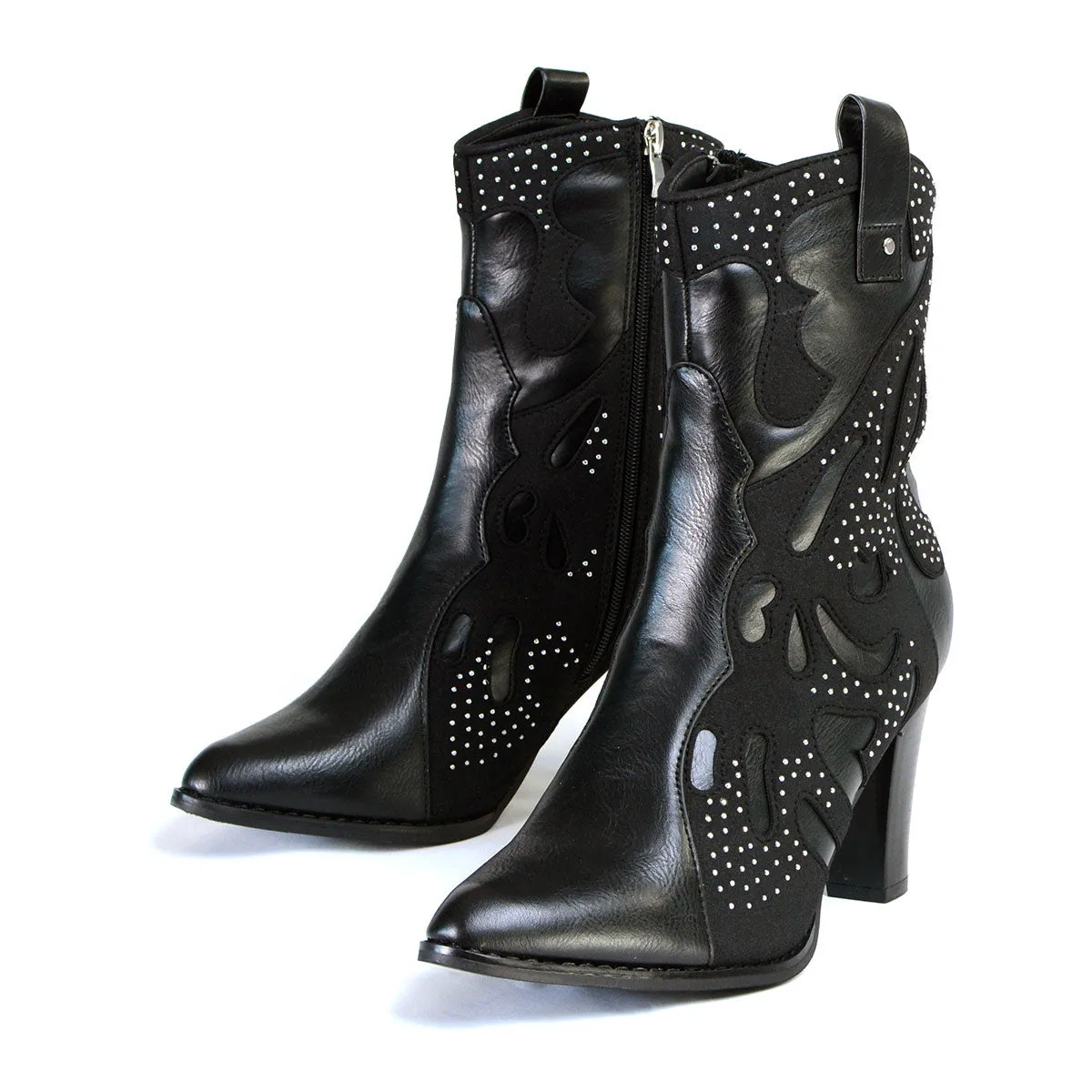 Milwaukee Leather MBL9429 Women's Black Western Style Boots with Studded Bling