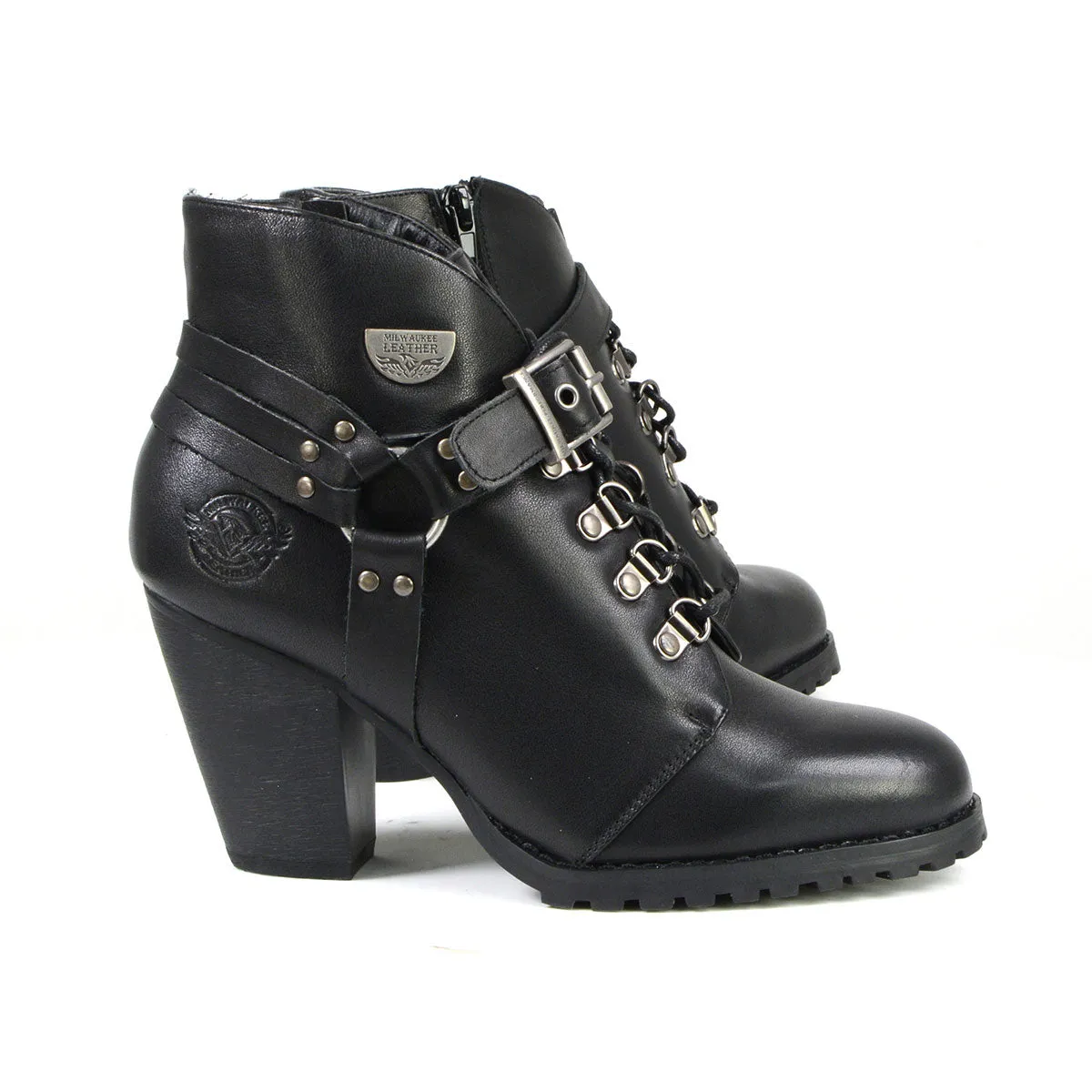 Milwaukee Leather MBL9458 Women's Black Leather Boots with Classic Harness Ring