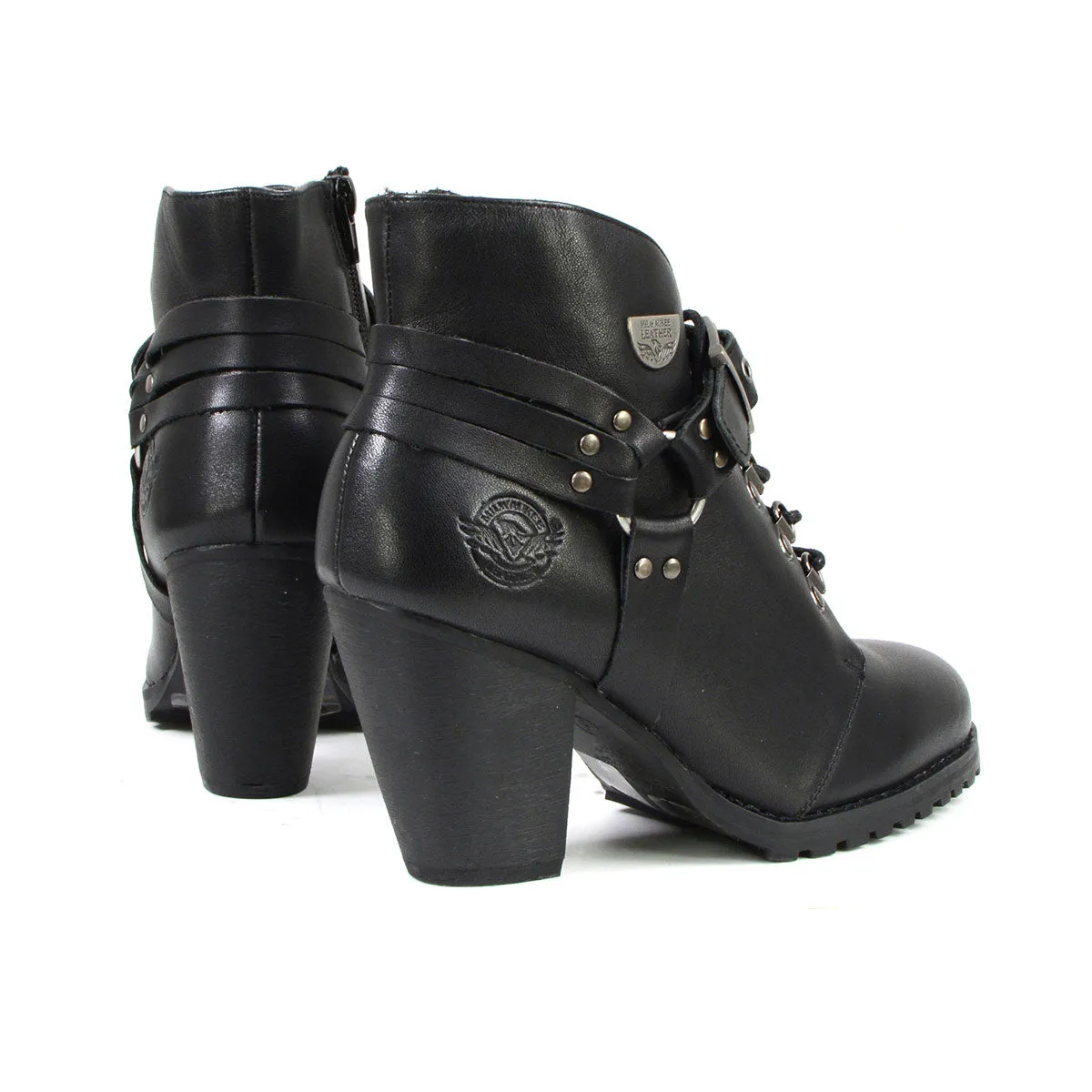 Milwaukee Leather MBL9458 Women's Black Leather Boots with Classic Harness Ring