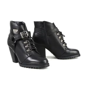 Milwaukee Leather MBL9458 Women's Black Leather Boots with Classic Harness Ring