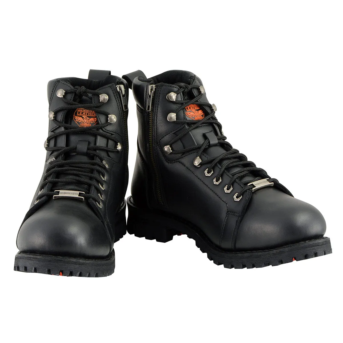 Milwaukee Leather MBM100 Men's Black Leather Lace-Up Motorcycle Boots with Side Zipper