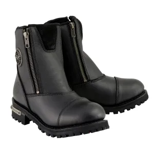 Milwaukee Leather MBM102W Men's Black Smooth Wide-Width Double Sided Zipper Entry Motorcycle Leather Boots