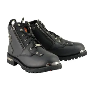 Milwaukee Leather MBM103 Men's Black Leather Lace-Up Motorcycle Boots w/ Dual Side Zipper Entry