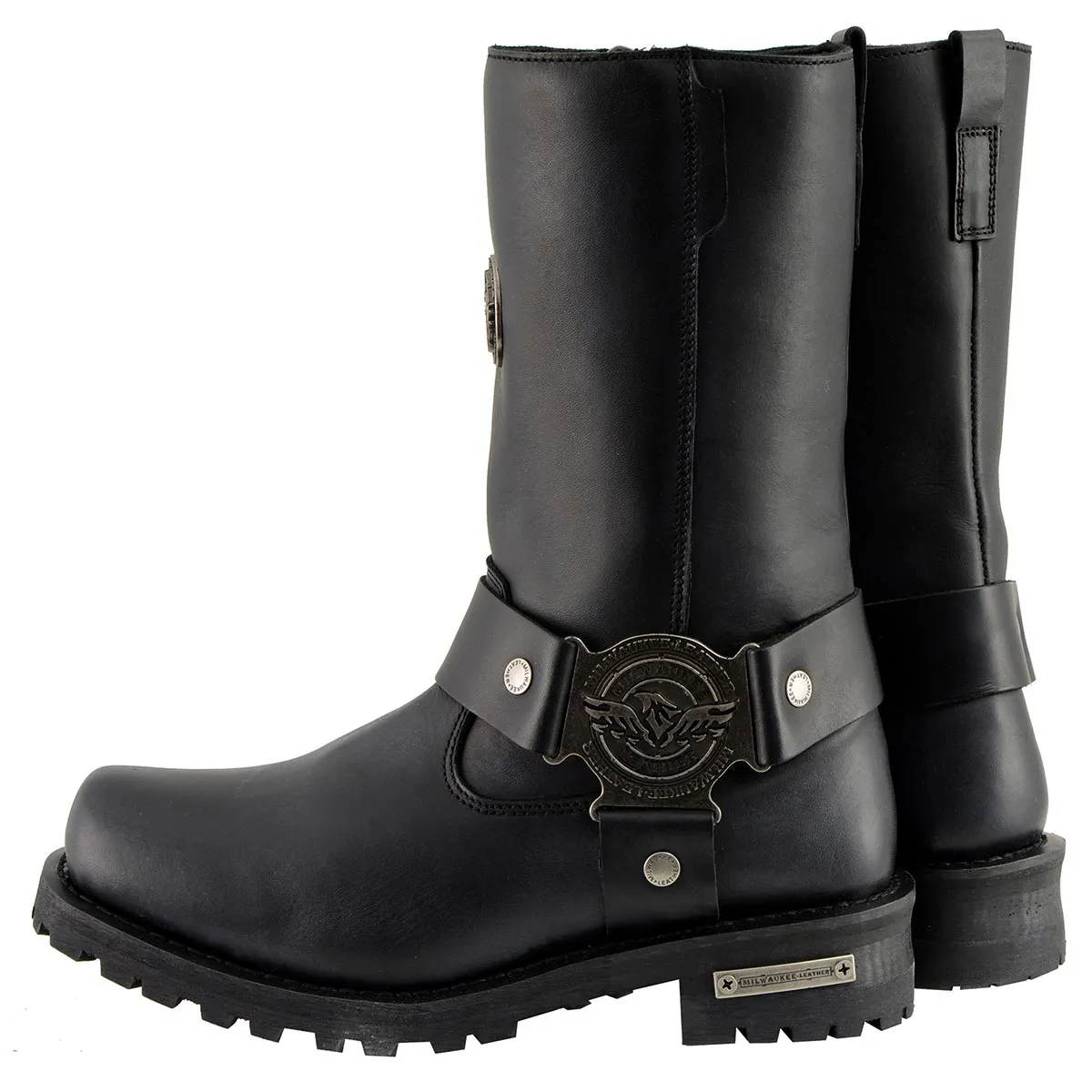 Milwaukee Leather MBM9060W Men's Black 'Wide-Width' 11-inch Classic Harness Square Toe Boots