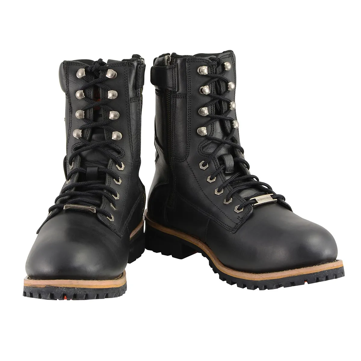 Milwaukee Leather MBM9095W Men's Classic Black ‘Wide Width’ Lace-Up Logger Boots with Side Zipper