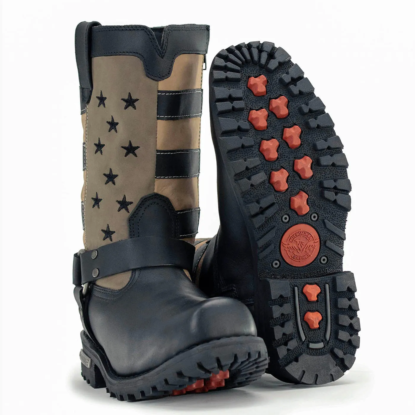 Milwaukee Leather Men's Stars and Stripes Black with Tan Motorcycle