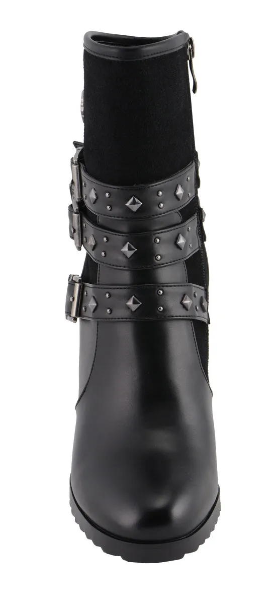 Milwaukee Performance MBL9433 Women's Black Triple Buckle Strap Riding Boots with Block Heel