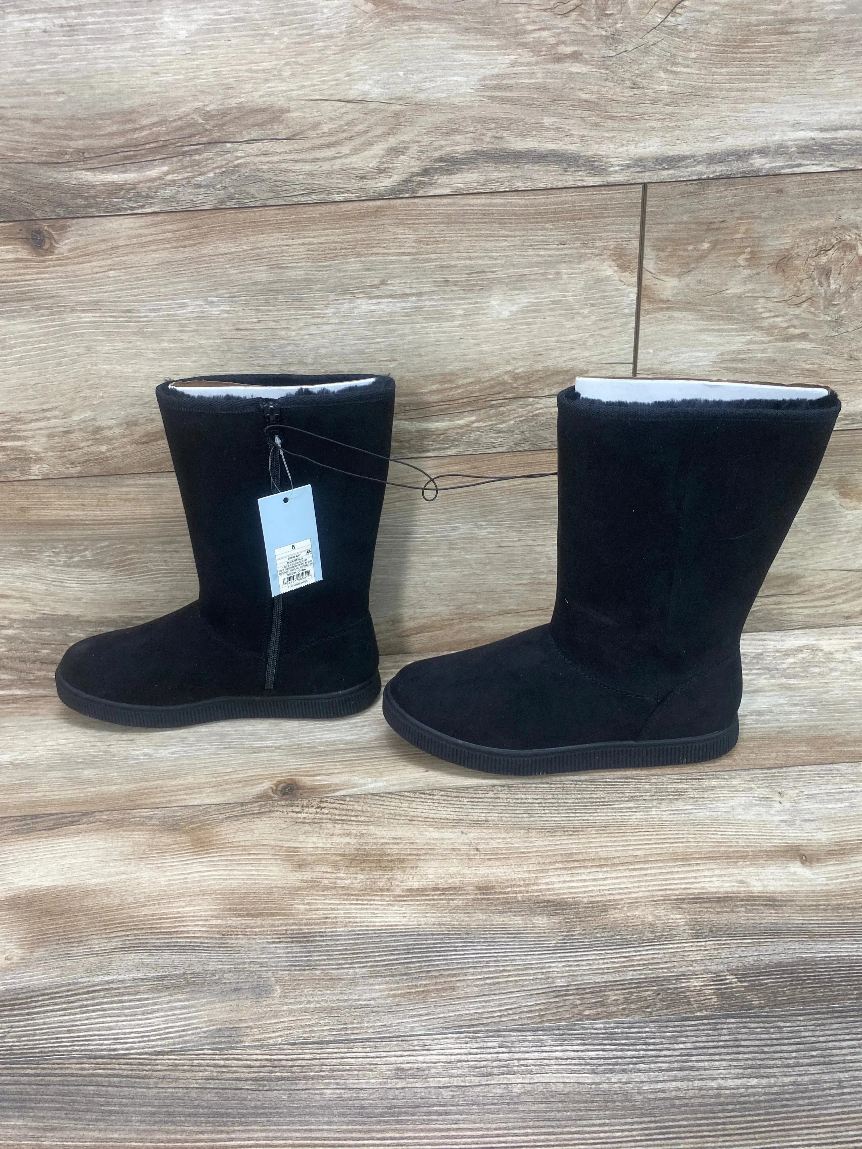 NEW Cat & Jack Natalia Tall Shearling Style Boots Black Sz 5Y