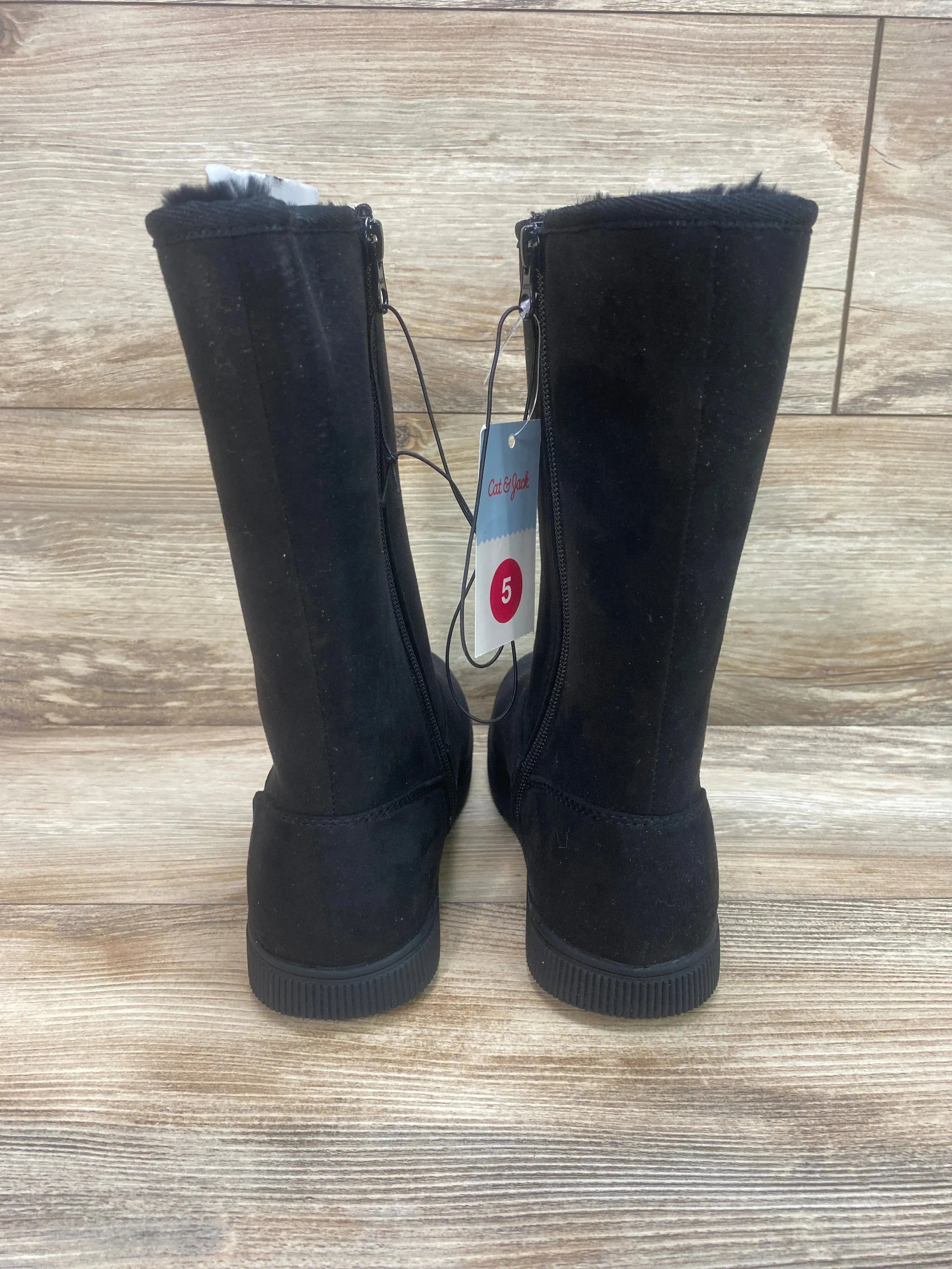 NEW Cat & Jack Natalia Tall Shearling Style Boots Black Sz 5Y