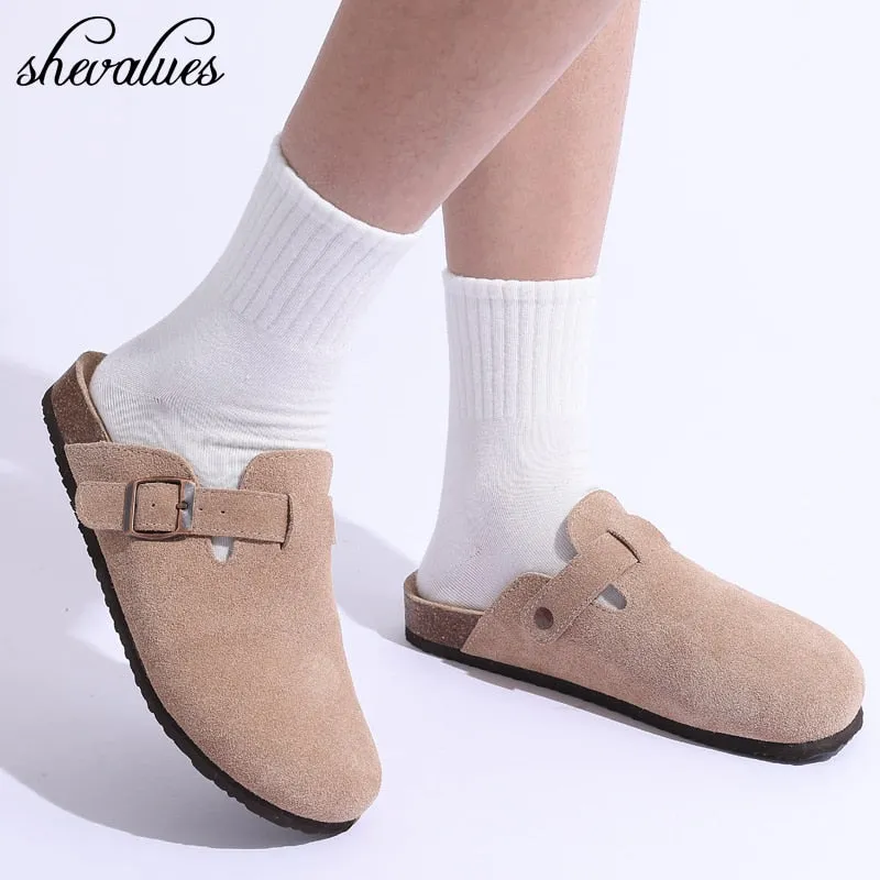 New Fashion Clogs Slippers For Women Cork Footbed Sandals Female Suede Mules Slides With Arch Support Beach Shoes