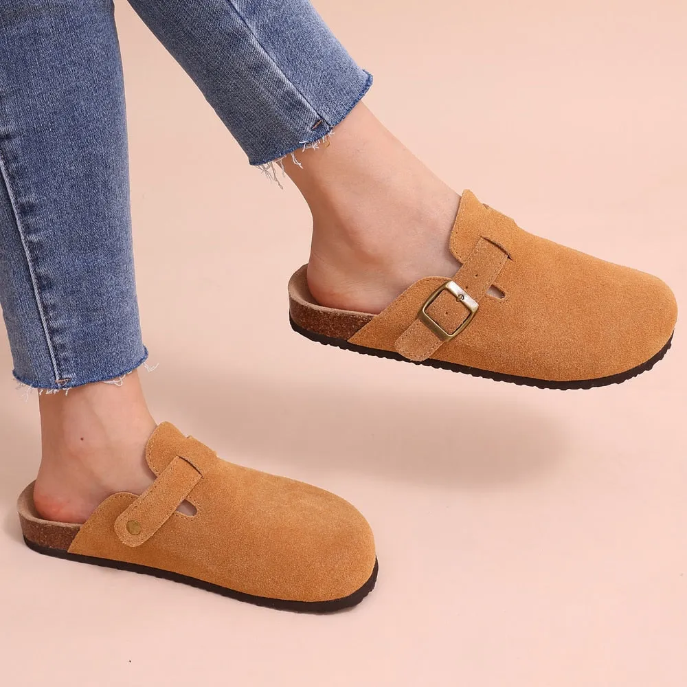 New Fashion Clogs Slippers For Women Cork Footbed Sandals Female Suede Mules Slides With Arch Support Beach Shoes