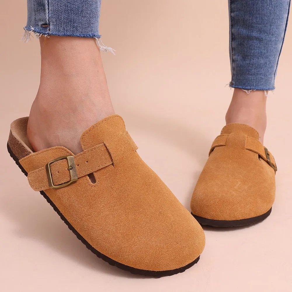 New Fashion Clogs Slippers For Women Cork Footbed Sandals Female Suede Mules Slides With Arch Support Beach Shoes