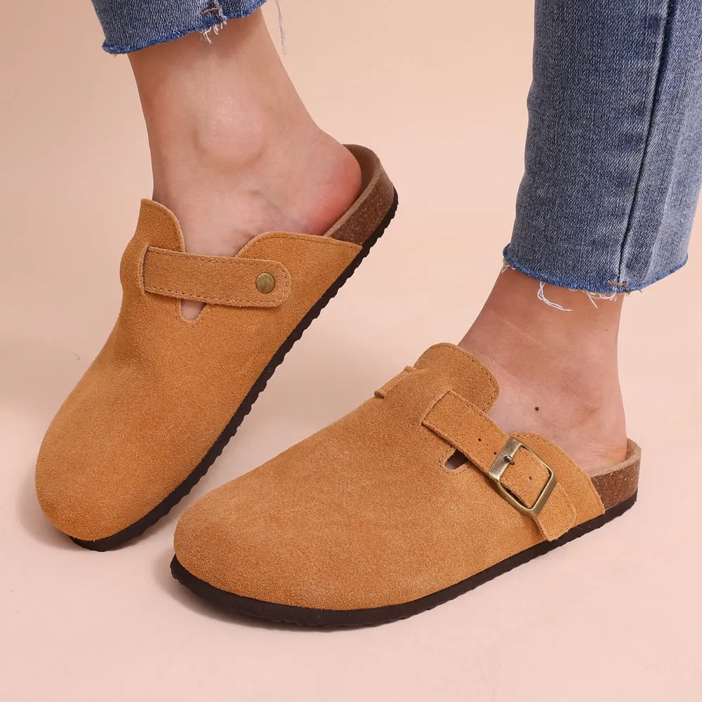 New Fashion Clogs Slippers For Women Cork Footbed Sandals Female Suede Mules Slides With Arch Support Beach Shoes