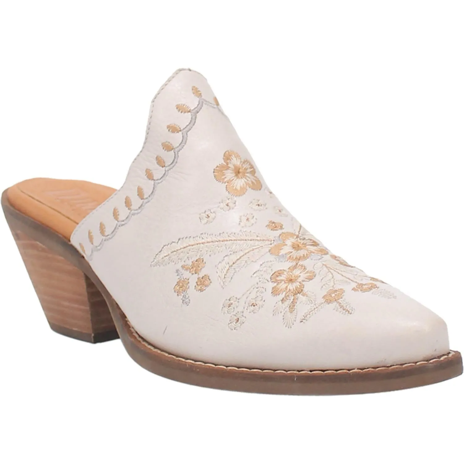 Online Exclusive | Dingo | Wildflower Leather Floral Stitch Mule Bootie in White **PREORDER