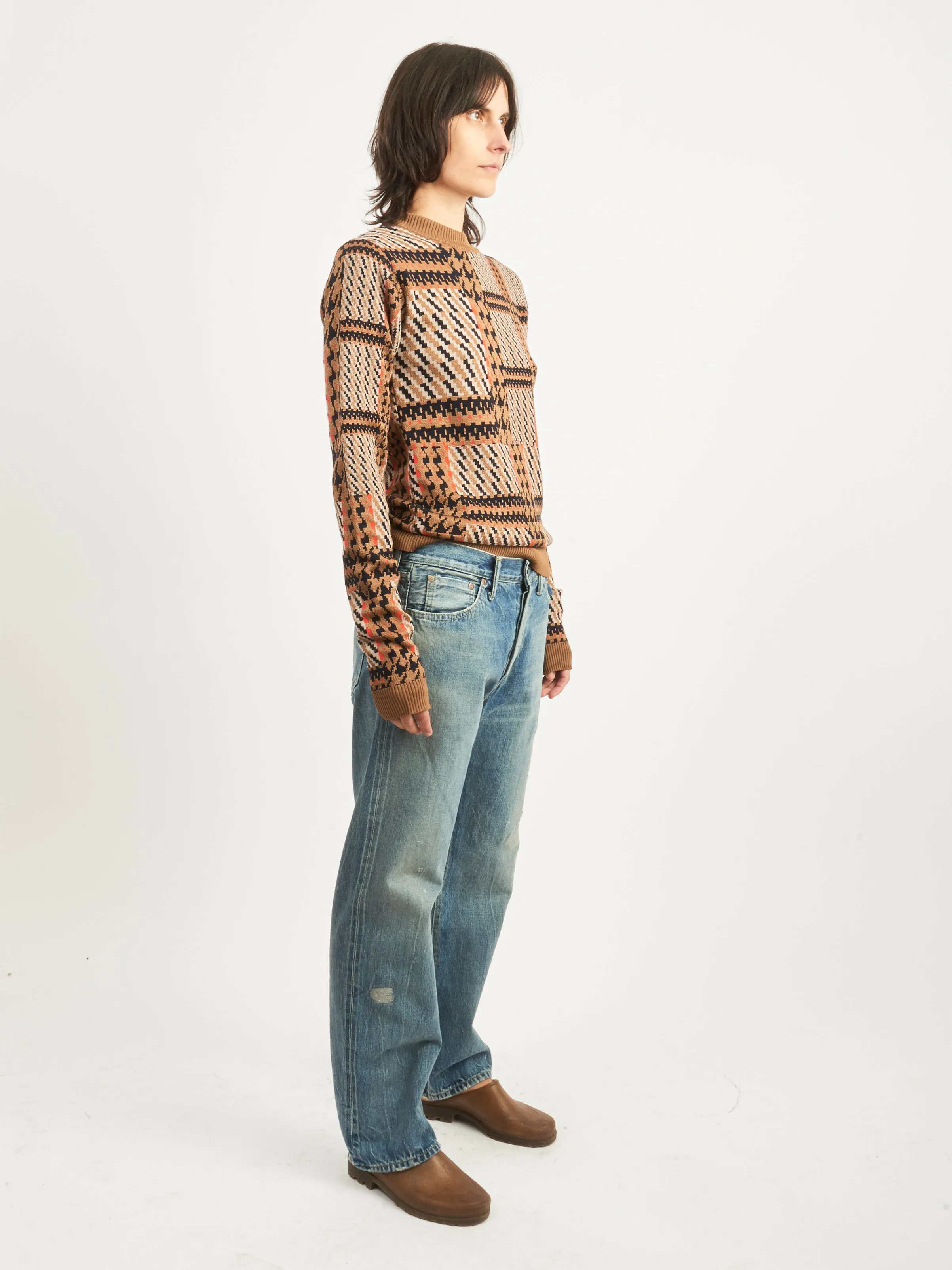 Orange Mixed Checks Dusk Knitted Blouse