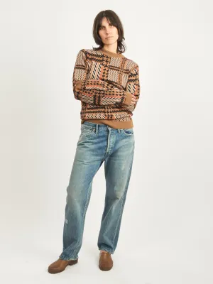 Orange Mixed Checks Dusk Knitted Blouse