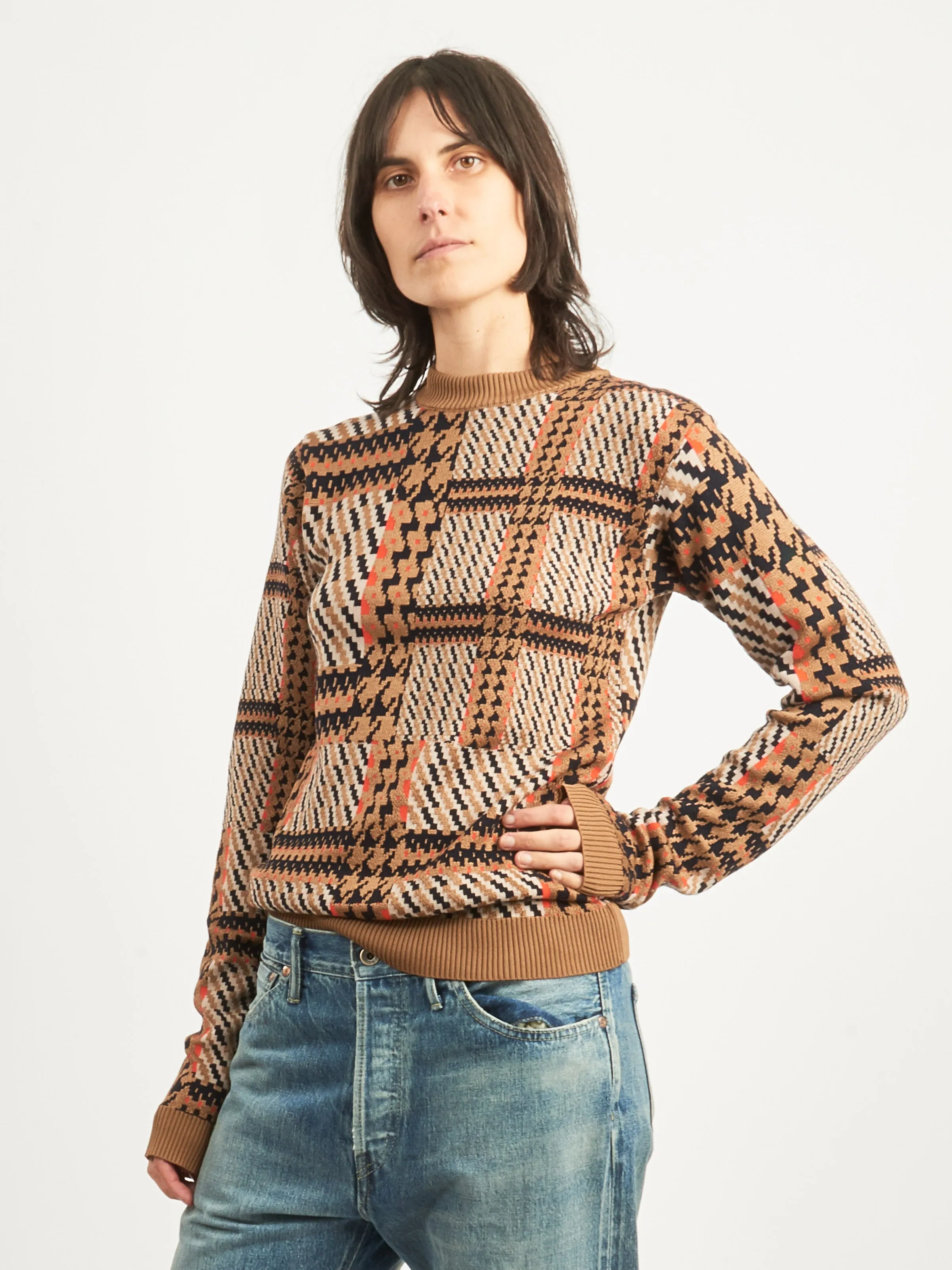 Orange Mixed Checks Dusk Knitted Blouse