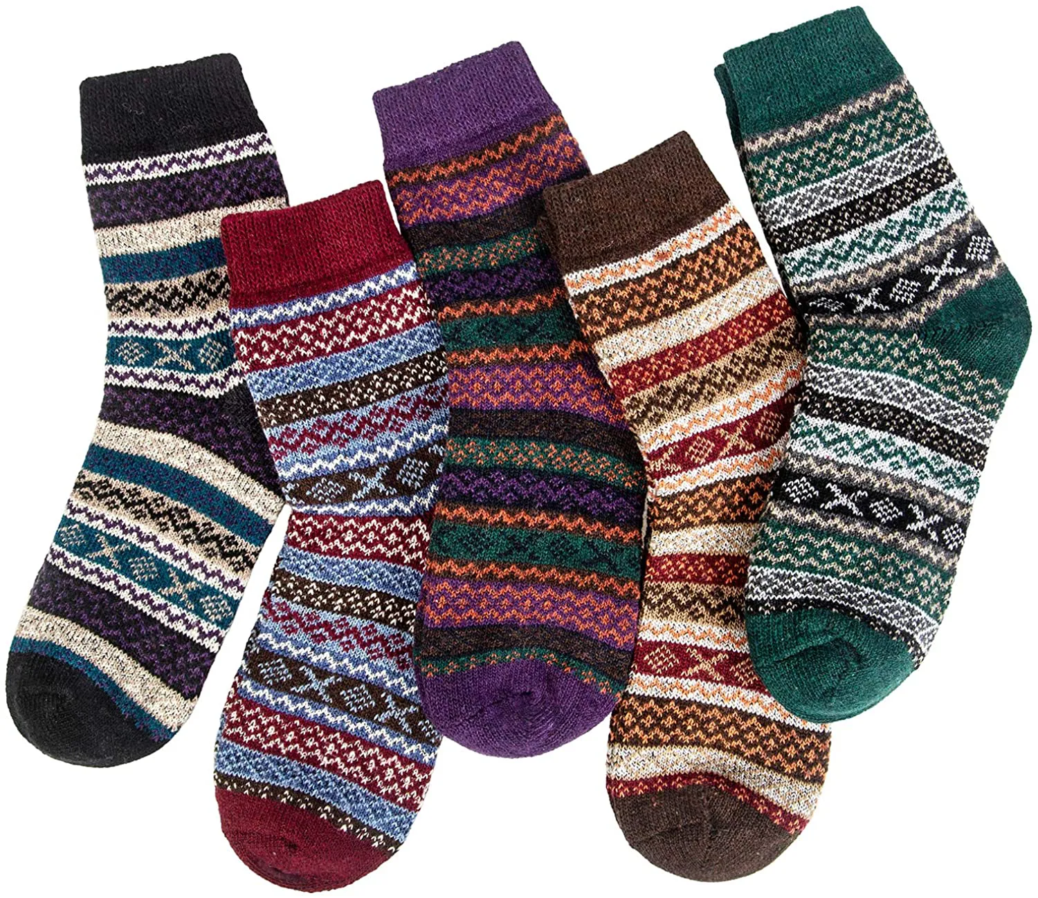 Pack of 5 Womens Winter Socks Warm Thick Knit Wool Soft Vintage Casual Crew Socks Gifts