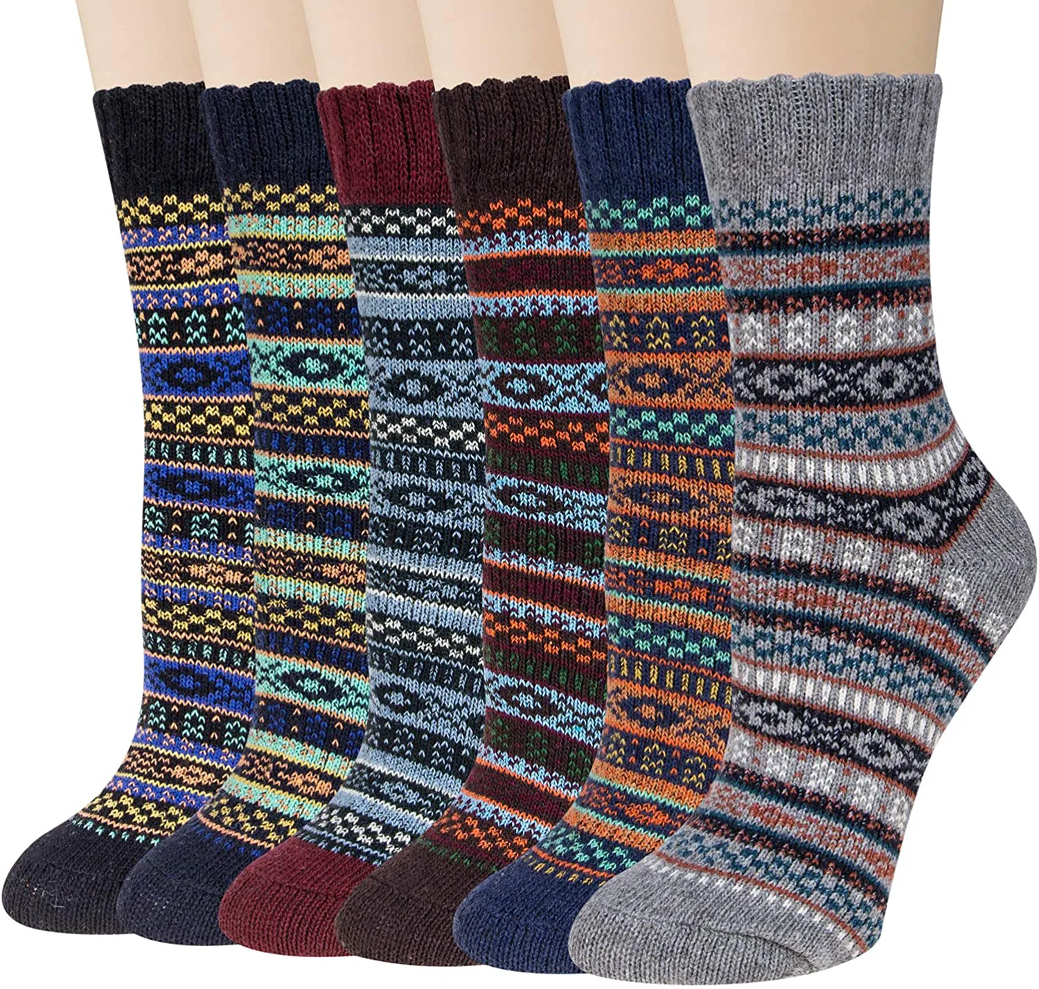 Pack of 5 Womens Winter Socks Warm Thick Knit Wool Soft Vintage Casual Crew Socks Gifts