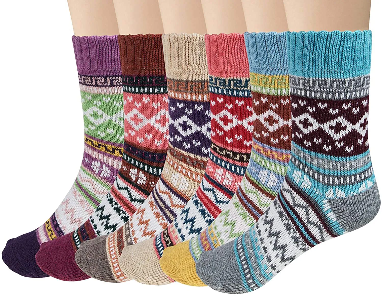 Pack of 5 Womens Winter Socks Warm Thick Knit Wool Soft Vintage Casual Crew Socks Gifts