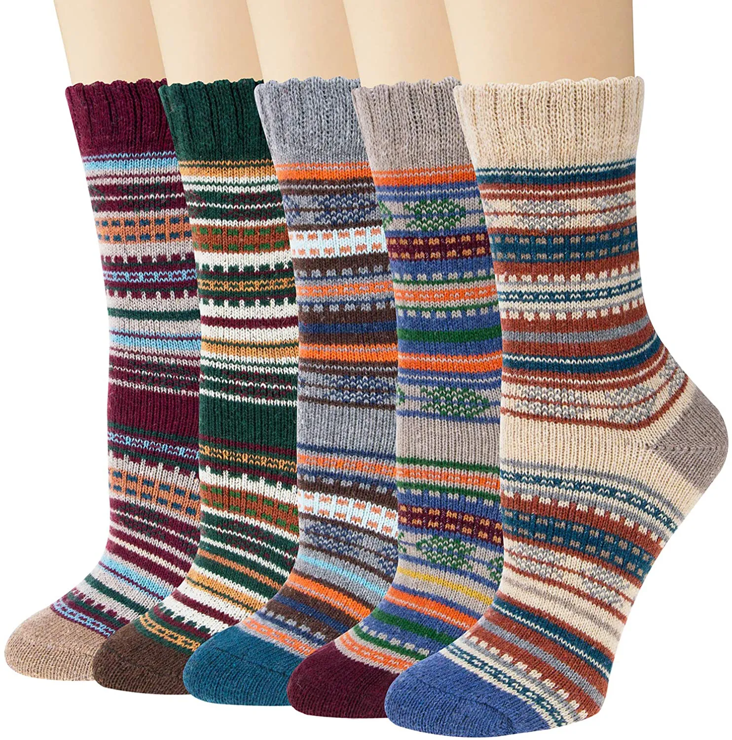 Pack of 5 Womens Winter Socks Warm Thick Knit Wool Soft Vintage Casual Crew Socks Gifts