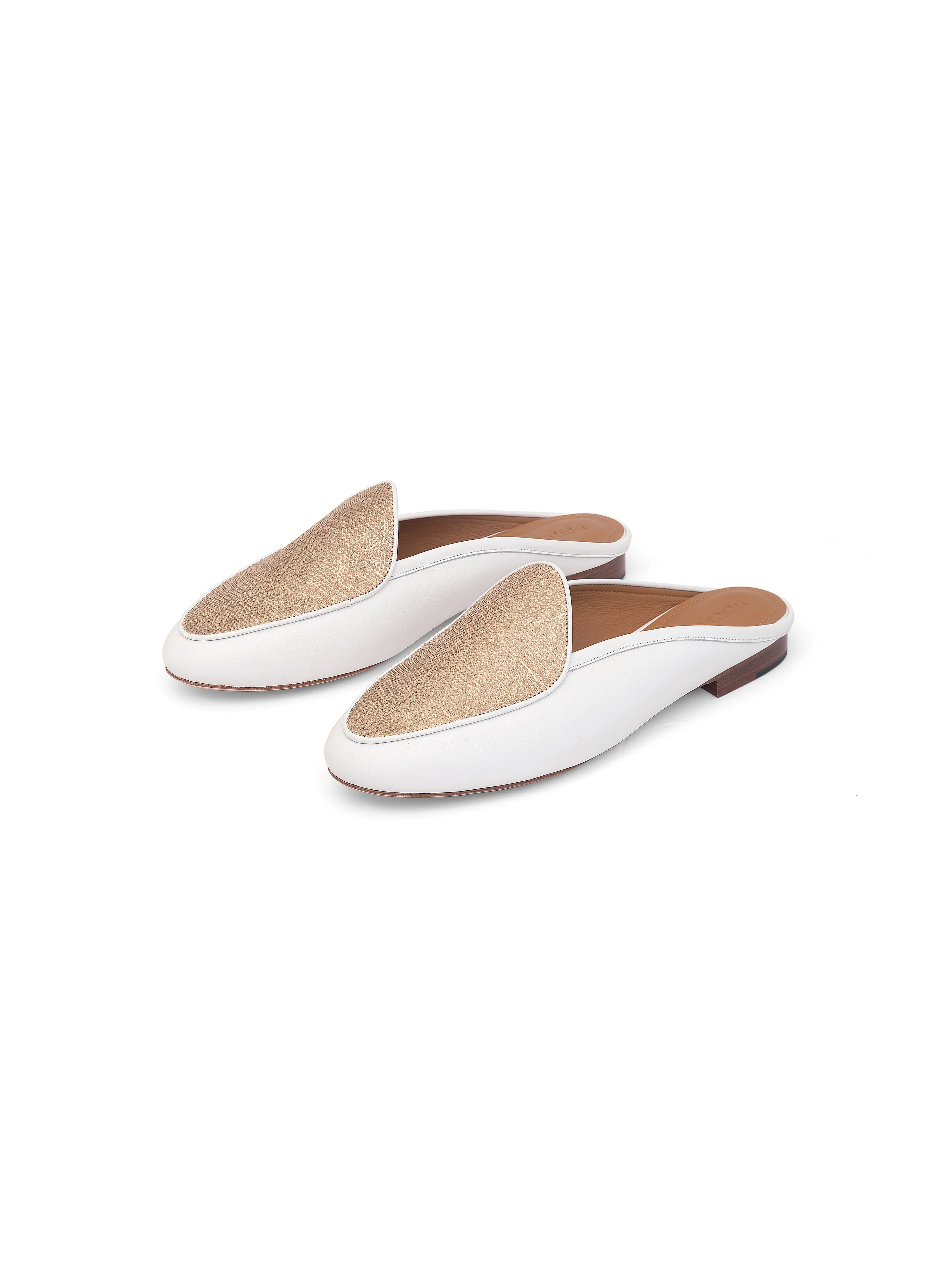 Palola | Claudia Mule In White & Embossed Gold