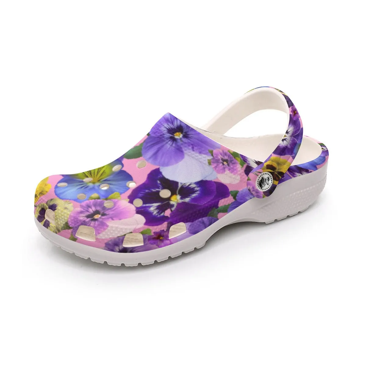 Pansies on Pink Women's Rubber Shoes up to size 12