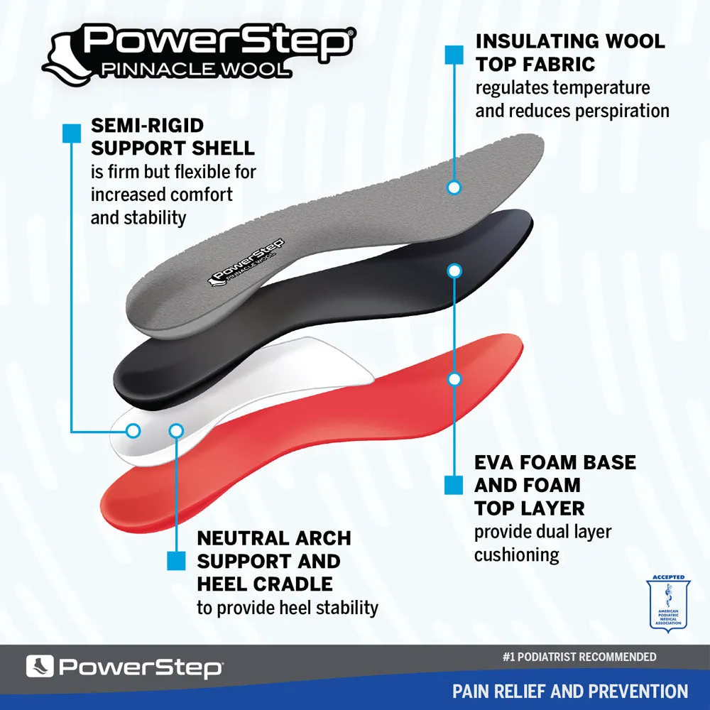 PowerStep Wool Insoles | Arch Support Wool Orthotic, Temperature Control Insoles