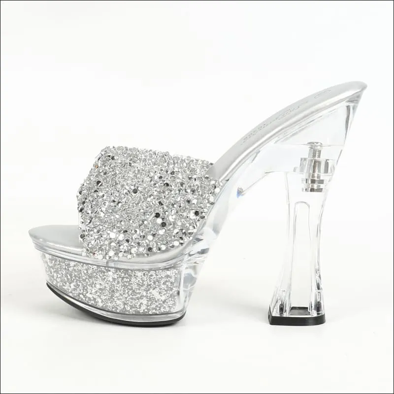 Rhinestone High Heel Glass Slipper Sandals for Women