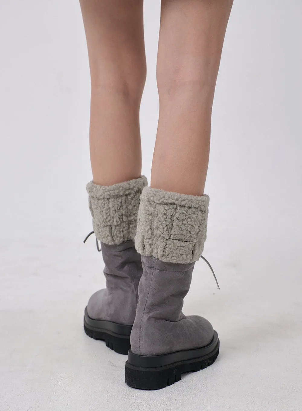 Ribbon Detail Suede Shearling Boots BD19